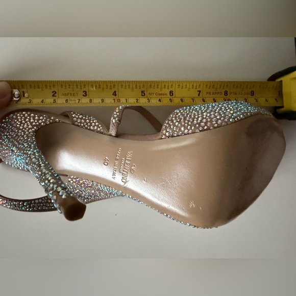 Valentino Beige Crystal Embellished Leather Platform Slingback Sandals Size 40 - Picture 12 of 13